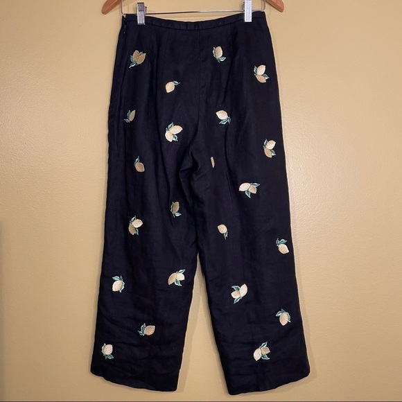 Talbots Wide Leg Linen Pants With Lemon Print Novelty - Picture 3 of 8